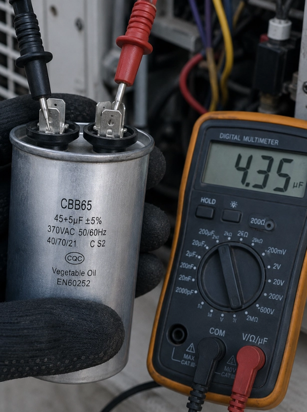 Compressor, fan motors and capacitors